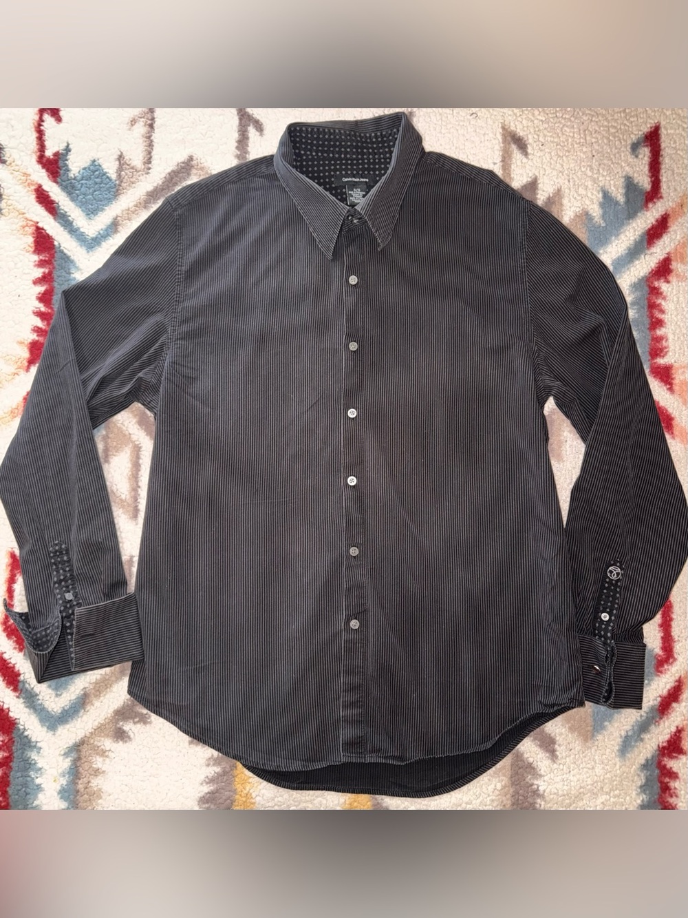 Calvin Klein Black Pinstripe Long-Sleeve Dress Shirt Men’s XL
